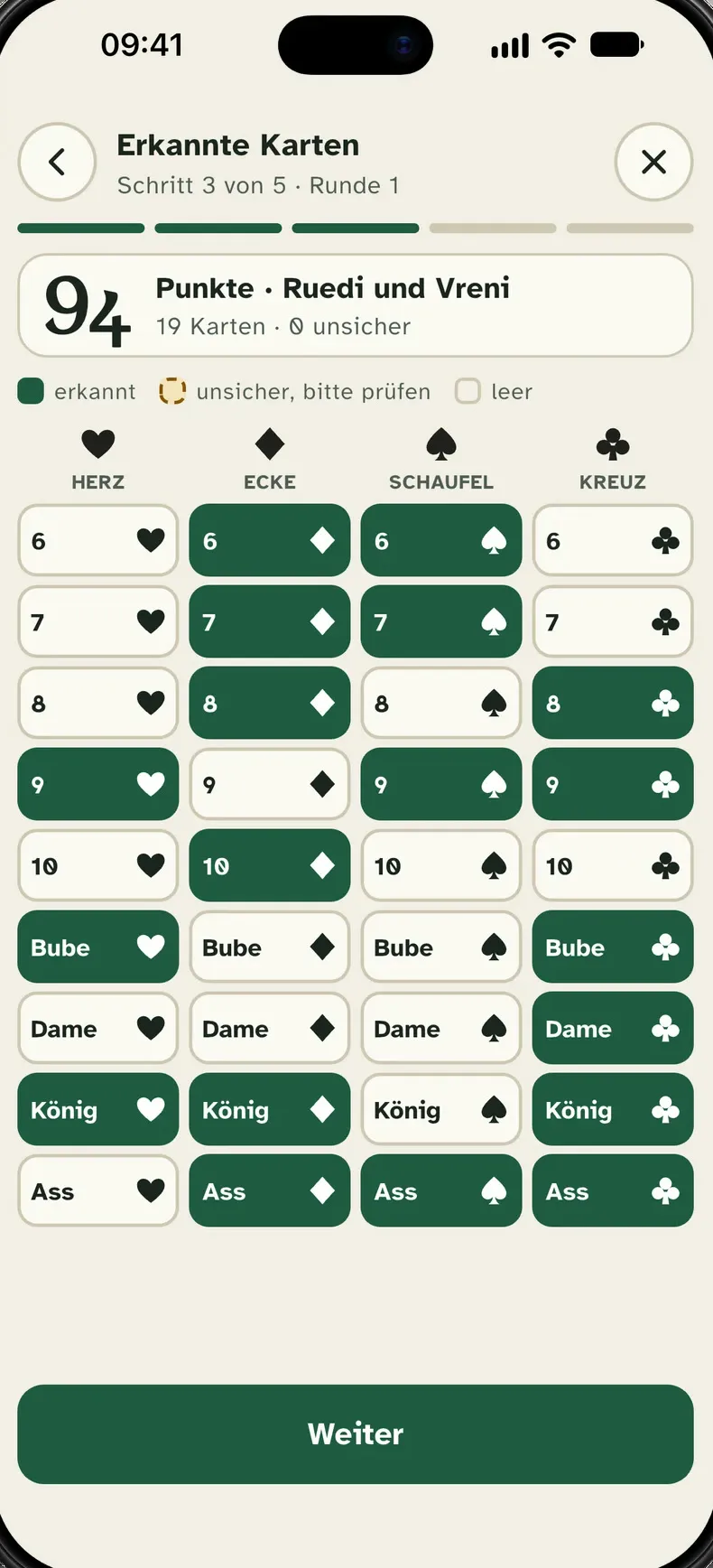 jassly: erkannte Karten
