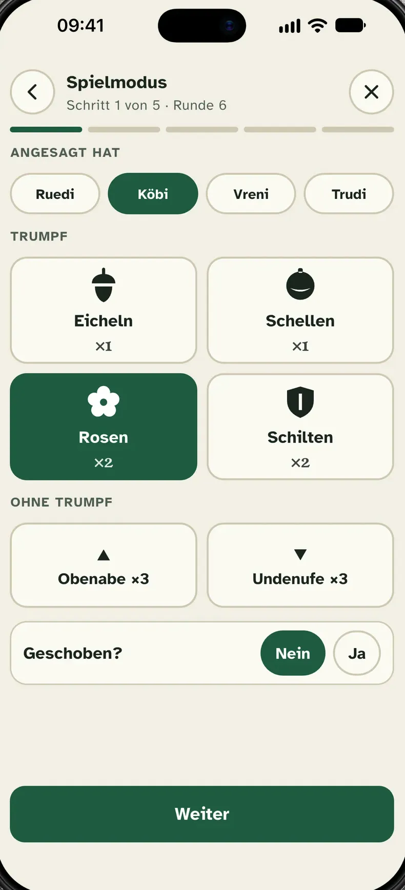 jassly: Spielmodus wählen